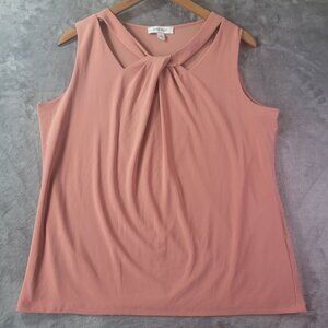 Nine West Womens Sleeveless Knot Front Top Large Pink Workwear Career Vibes